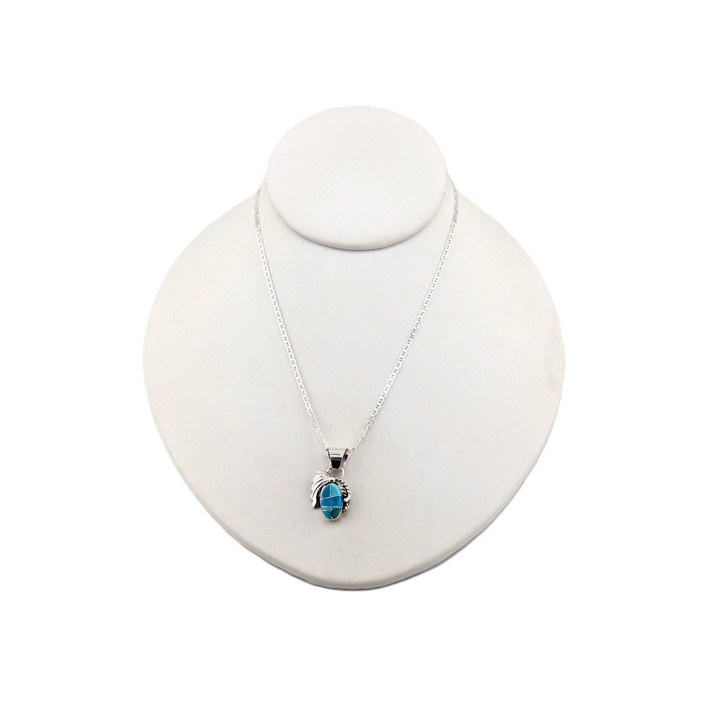 Navajo Tri-tones Turquoise Mosaic Inlay Pendant Mariner Chain Necklace‎ 22"**